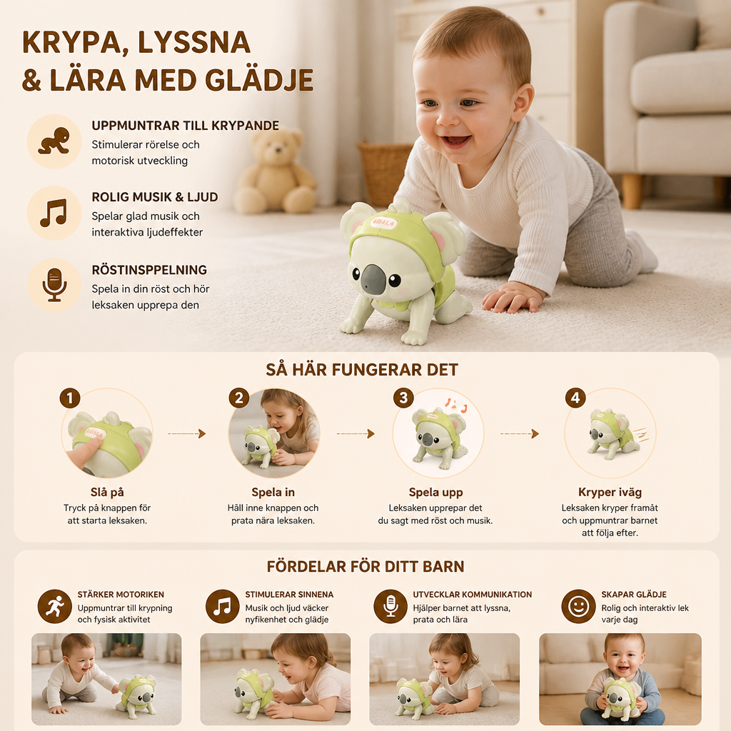 Interaktiv Krypleksak För Bebisar Med Musik & Röstinspelning