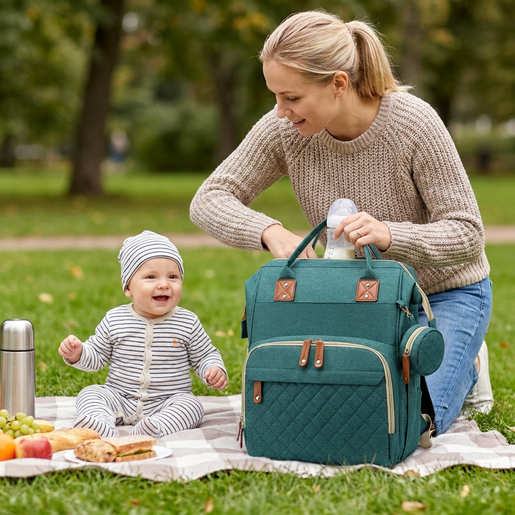 3-i-1 Resepåse för Blöjor med Fällbar Babysäng – Perfekt för Föräldrar på Farten