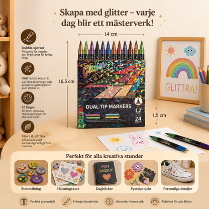 Glitter-Penselmarker Set – Glittrande Konstmarker Med Två Spetsar