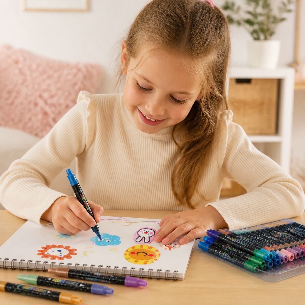 Glitter-Penselmarker Set – Glittrande Konstmarker Med Två Spetsar
