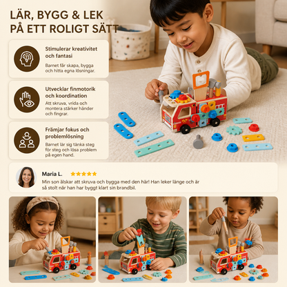 Montessori Träverktygslåda Brandbil Med Byggsats