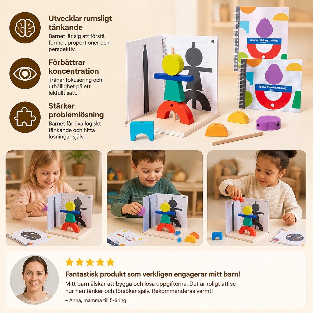 Träpussel med 3D-skuggmatchning och rumstänkande för barn