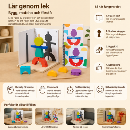 Träpussel med 3D-skuggmatchning och rumstänkande för barn