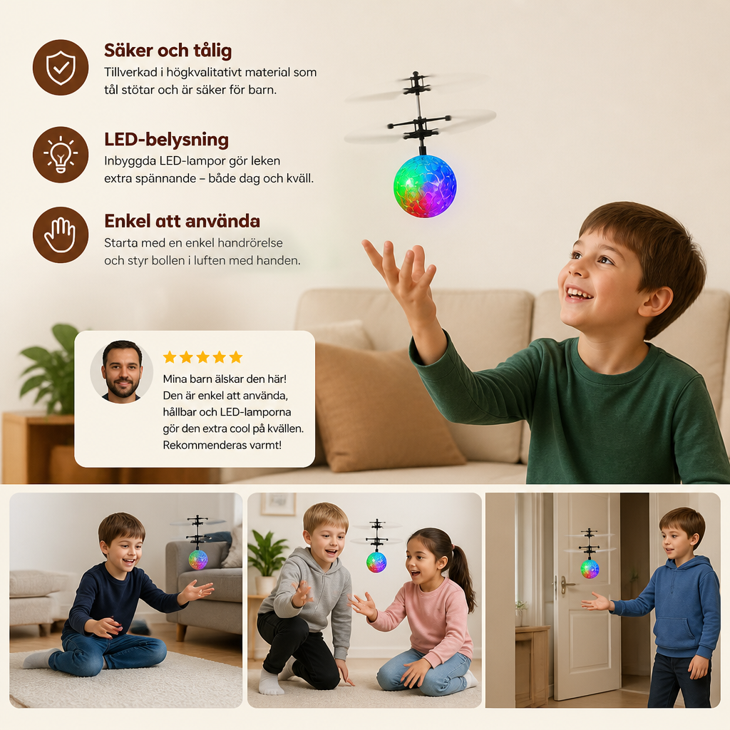 Handstyrd Flygande LED-Bollsdron För Barn