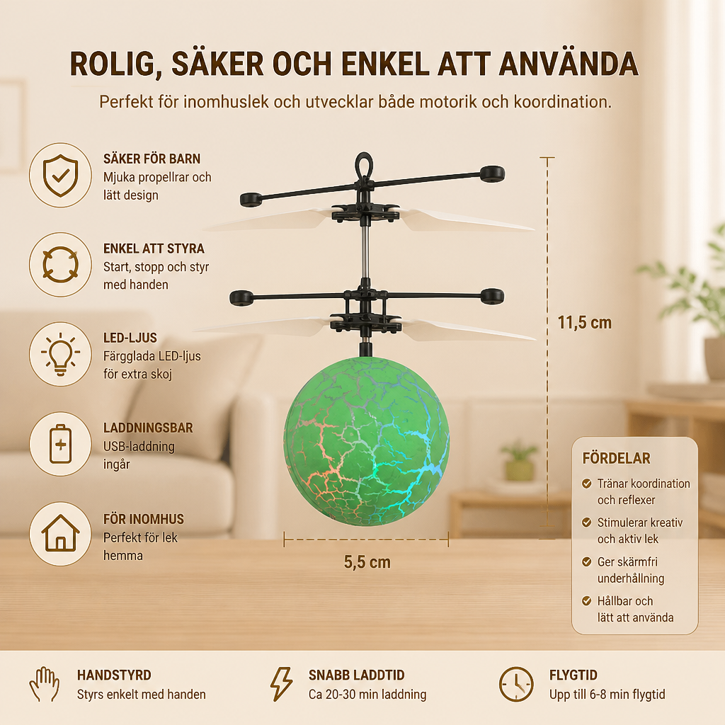 Handstyrd Flygande LED-Bollsdron För Barn