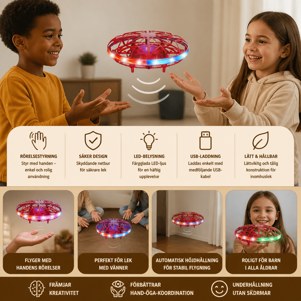 Rörelsestyrd flygande LED-UFO-drönare