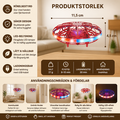 Rörelsestyrd flygande LED-UFO-drönare