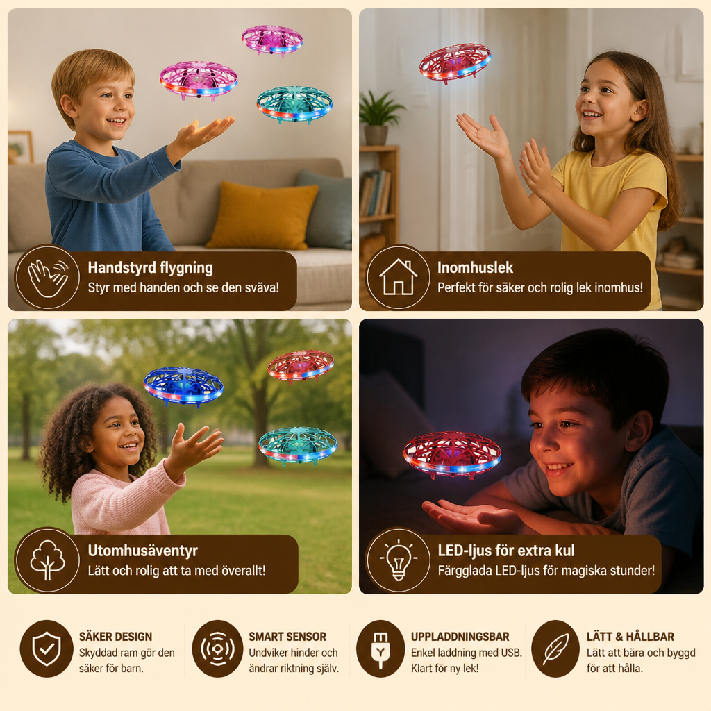 Rörelsestyrd flygande LED-UFO-drönare