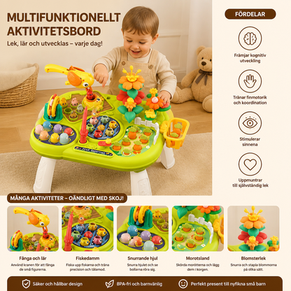 Barns multifunktionella aktivitetsbord med flera lekstationer