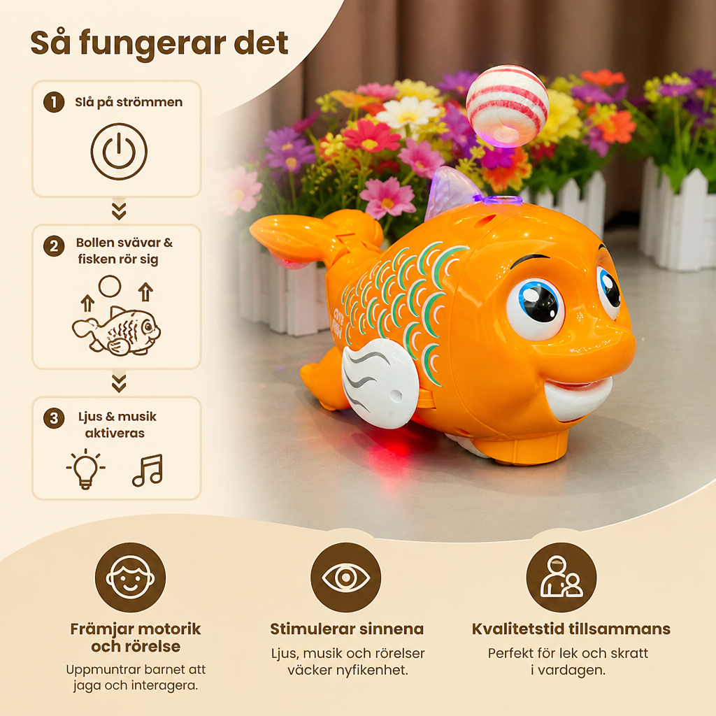 Interaktiv Svävande Fiskleksak Med Boll, Ljus & Musik