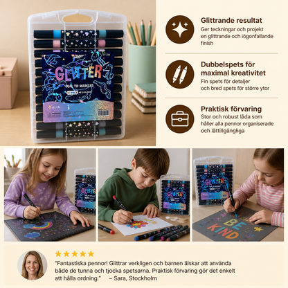 Glitter Akrylmarkerset Med Dubbelspets