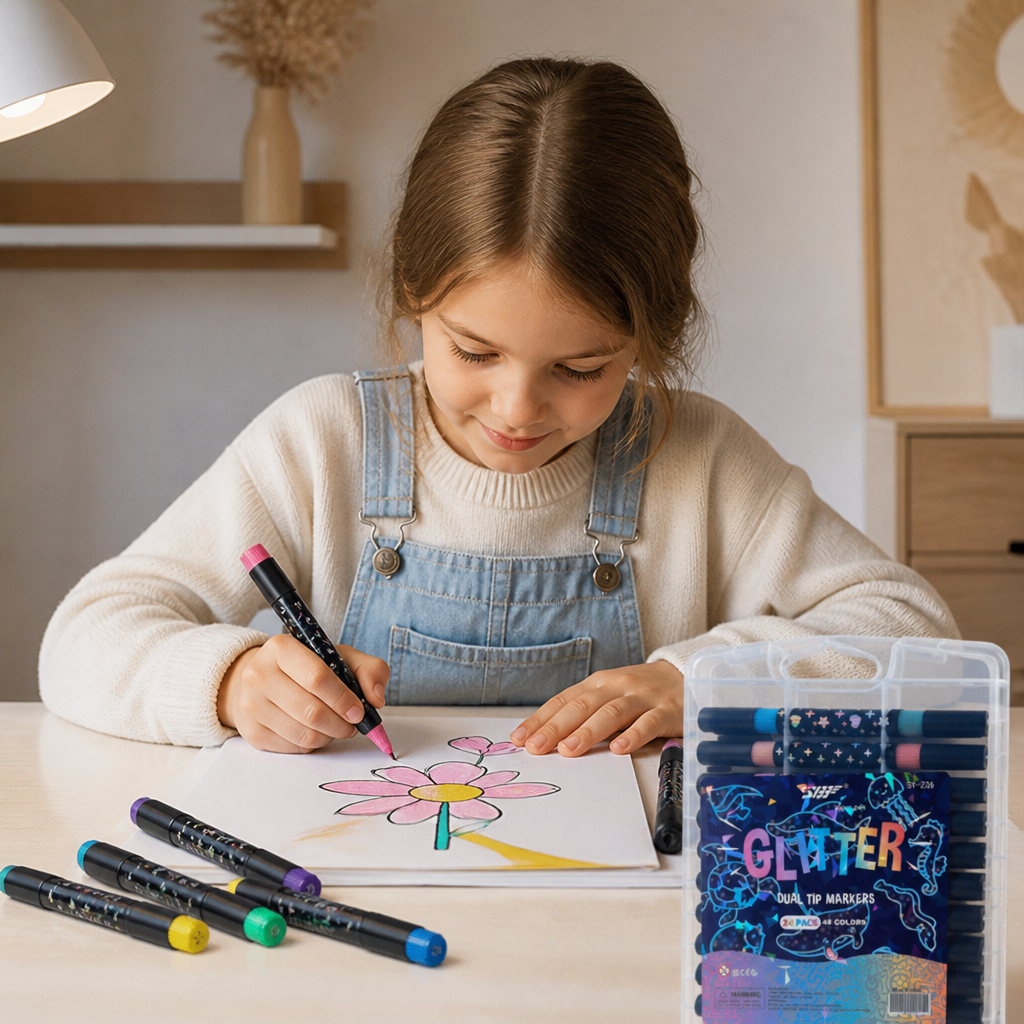 Glitter Akrylmarkerset Med Dubbelspets