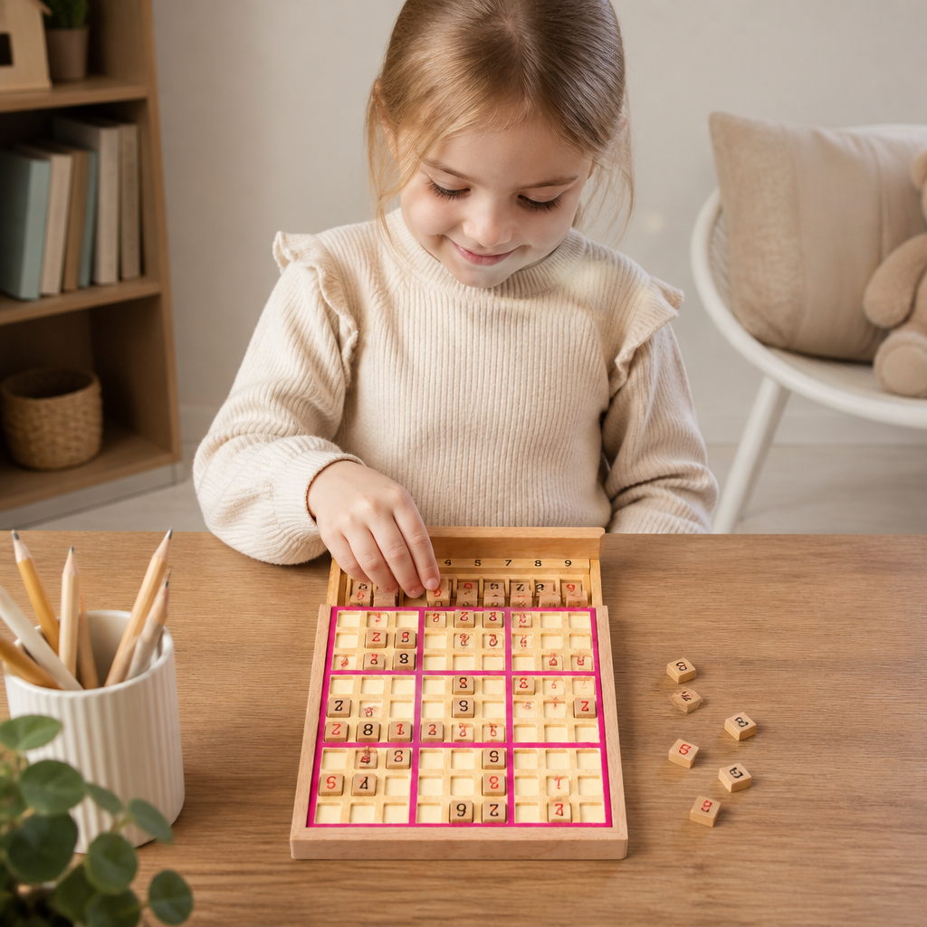 Trä-Sudoku-Pusselbräda – Pedagogiskt Logik- & Mattespel
