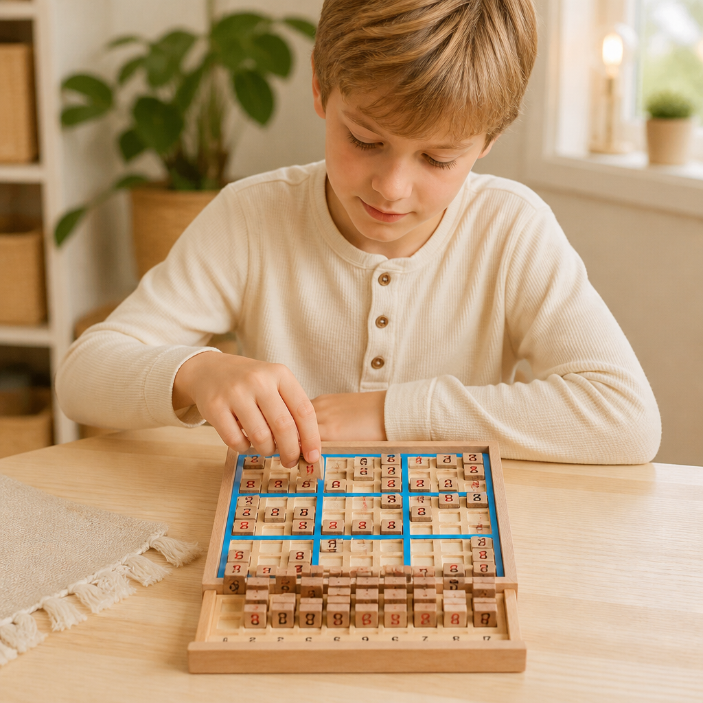 Trä-Sudoku-Pusselbräda – Pedagogiskt Logik- & Mattespel