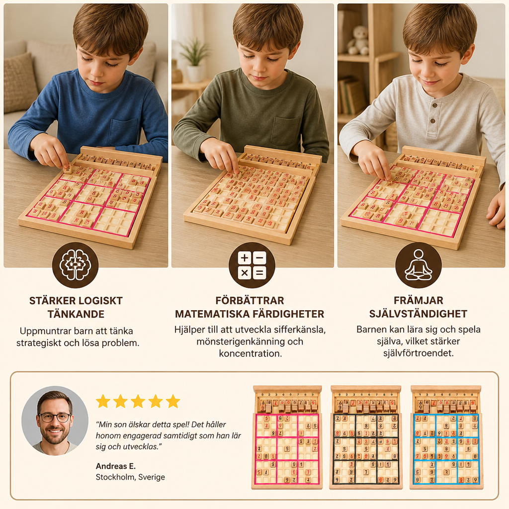 Trä-Sudoku-Pusselbräda – Pedagogiskt Logik- & Mattespel