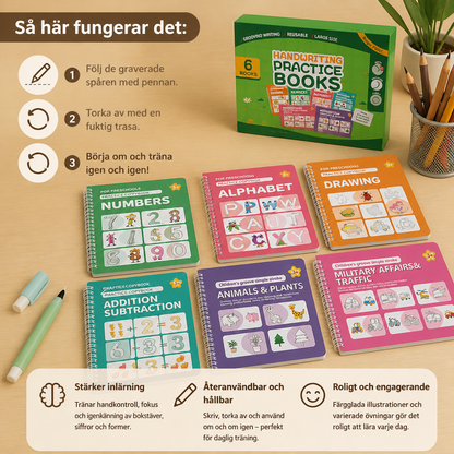 Återanvändbara Skrivövningsböcker Med Spårningsrännor För Barn – 6-Delars Set För Efterföljning Och Skrivträning