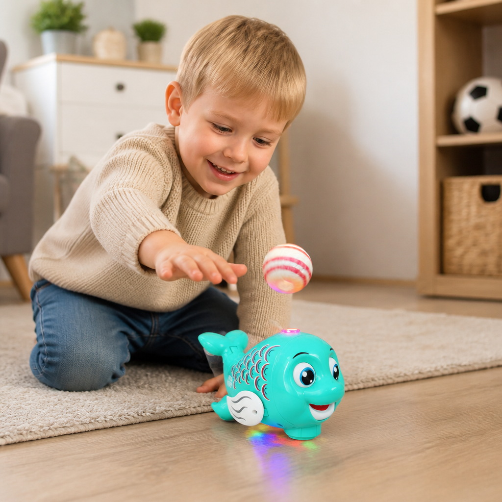 Interaktiv Svävande Fiskleksak Med Boll, Ljus & Musik