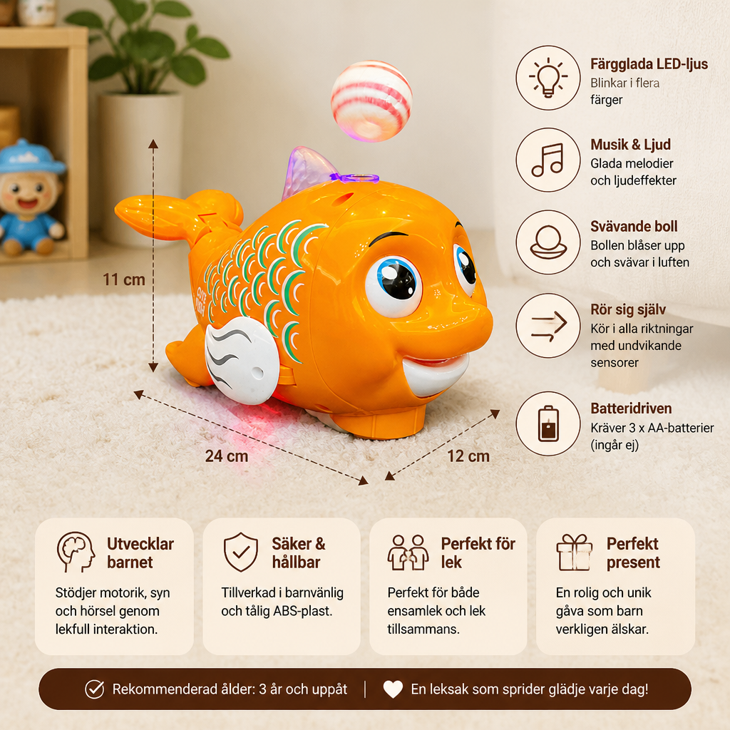 Interaktiv Svävande Fiskleksak Med Boll, Ljus & Musik
