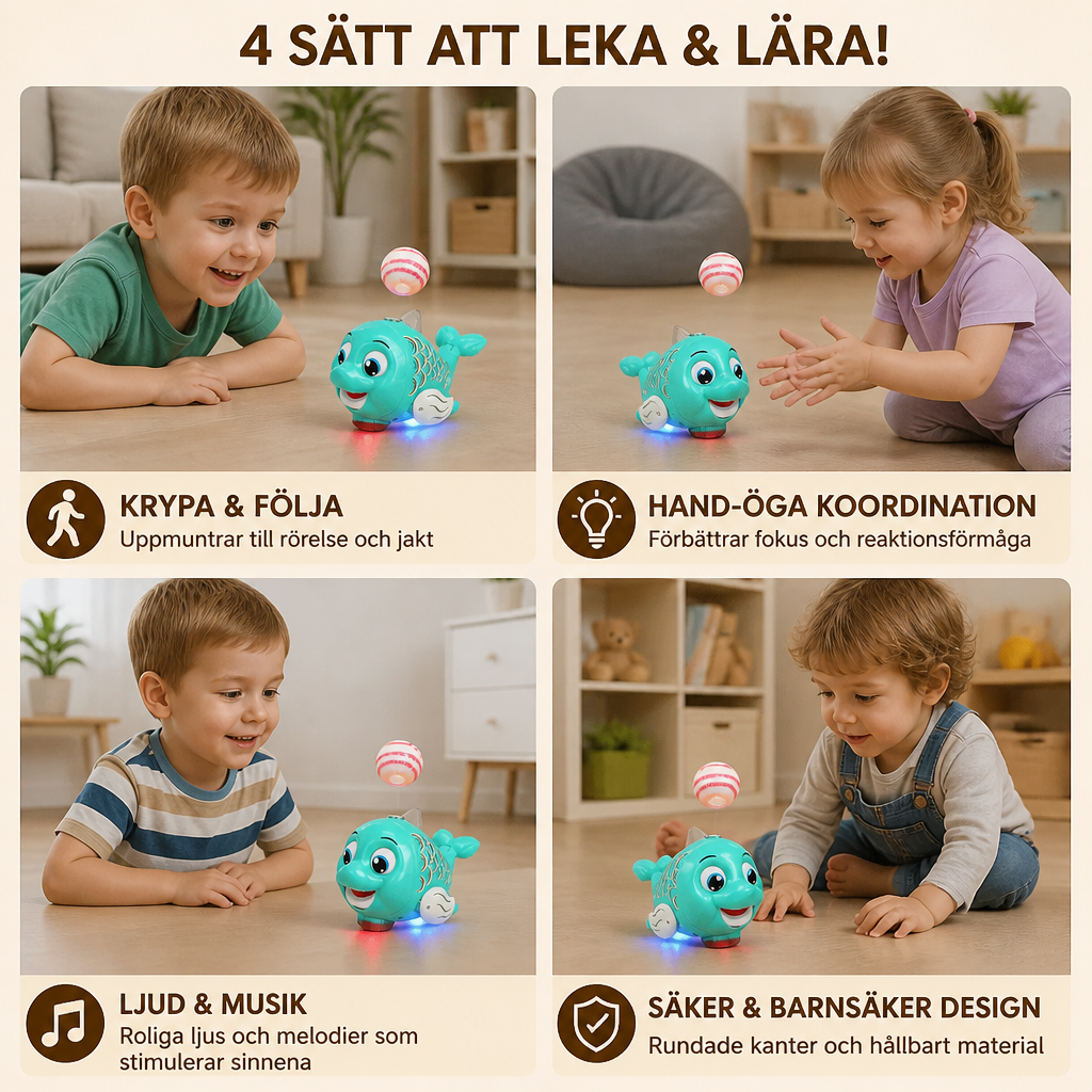 Interaktiv Svävande Fiskleksak Med Boll, Ljus & Musik