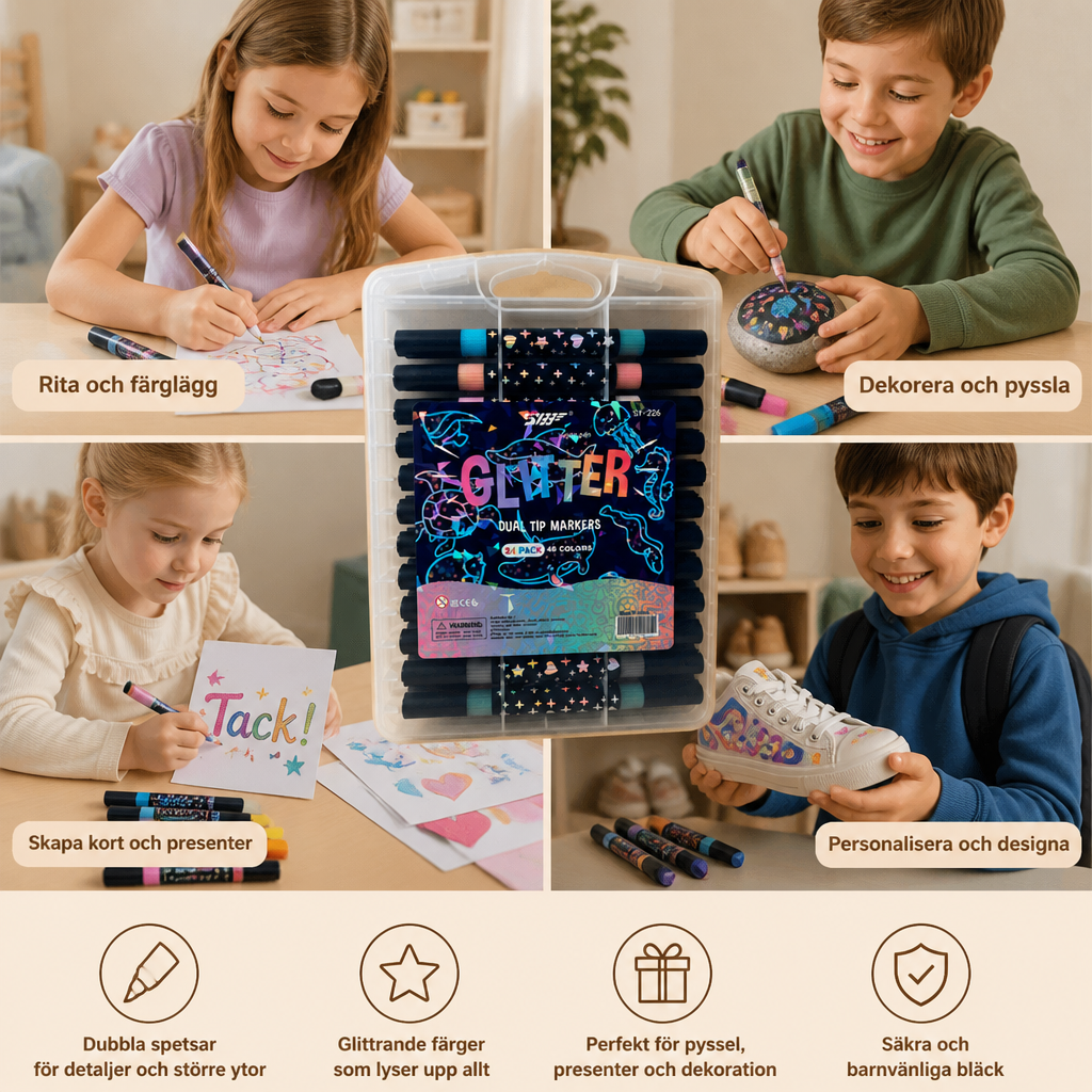 Glitter Akrylmarkerset Med Dubbelspets