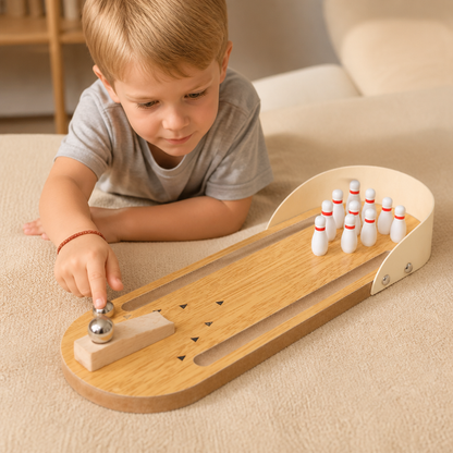 Mini Bowling Spel I Trä – Bärbart Bord-Bowling Set För Barn