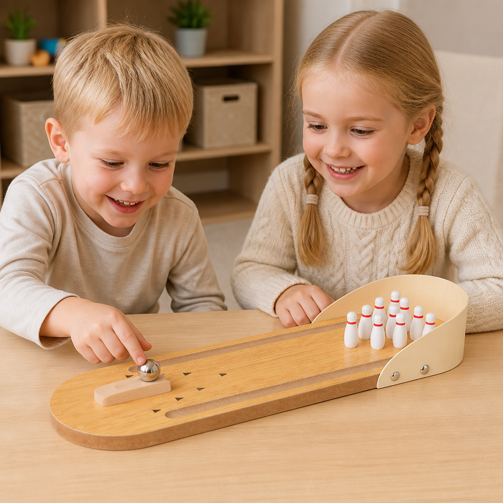 Mini Bowling Spel I Trä – Bärbart Bord-Bowling Set För Barn
