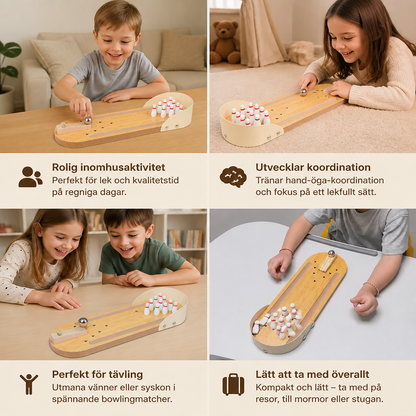 Mini Bowling Spel I Trä – Bärbart Bord-Bowling Set För Barn