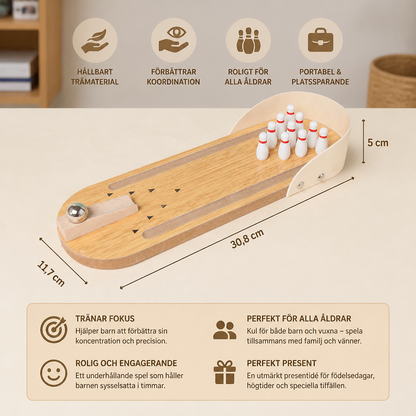 Mini Bowling Spel I Trä – Bärbart Bord-Bowling Set För Barn