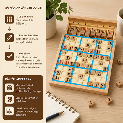Trä-Sudoku-Pusselbräda – Pedagogiskt Logik- & Mattespel