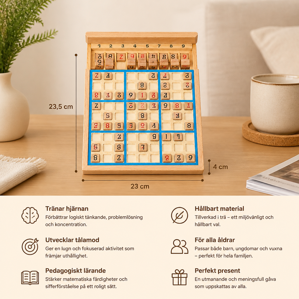 Trä-Sudoku-Pusselbräda – Pedagogiskt Logik- & Mattespel