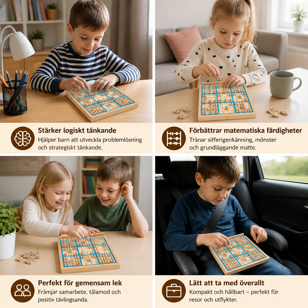 Trä-Sudoku-Pusselbräda – Pedagogiskt Logik- & Mattespel