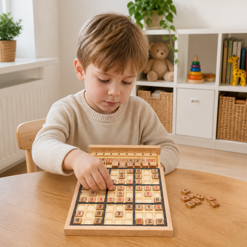 Trä-Sudoku-Pusselbräda – Pedagogiskt Logik- & Mattespel