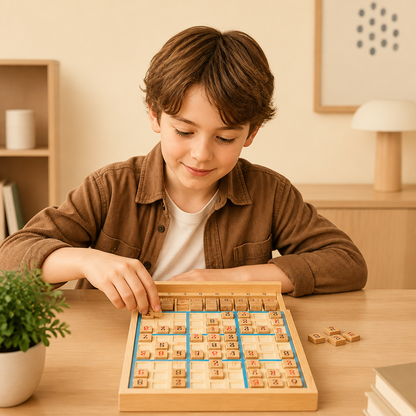 Trä-Sudoku-Pusselbräda – Pedagogiskt Logik- & Mattespel