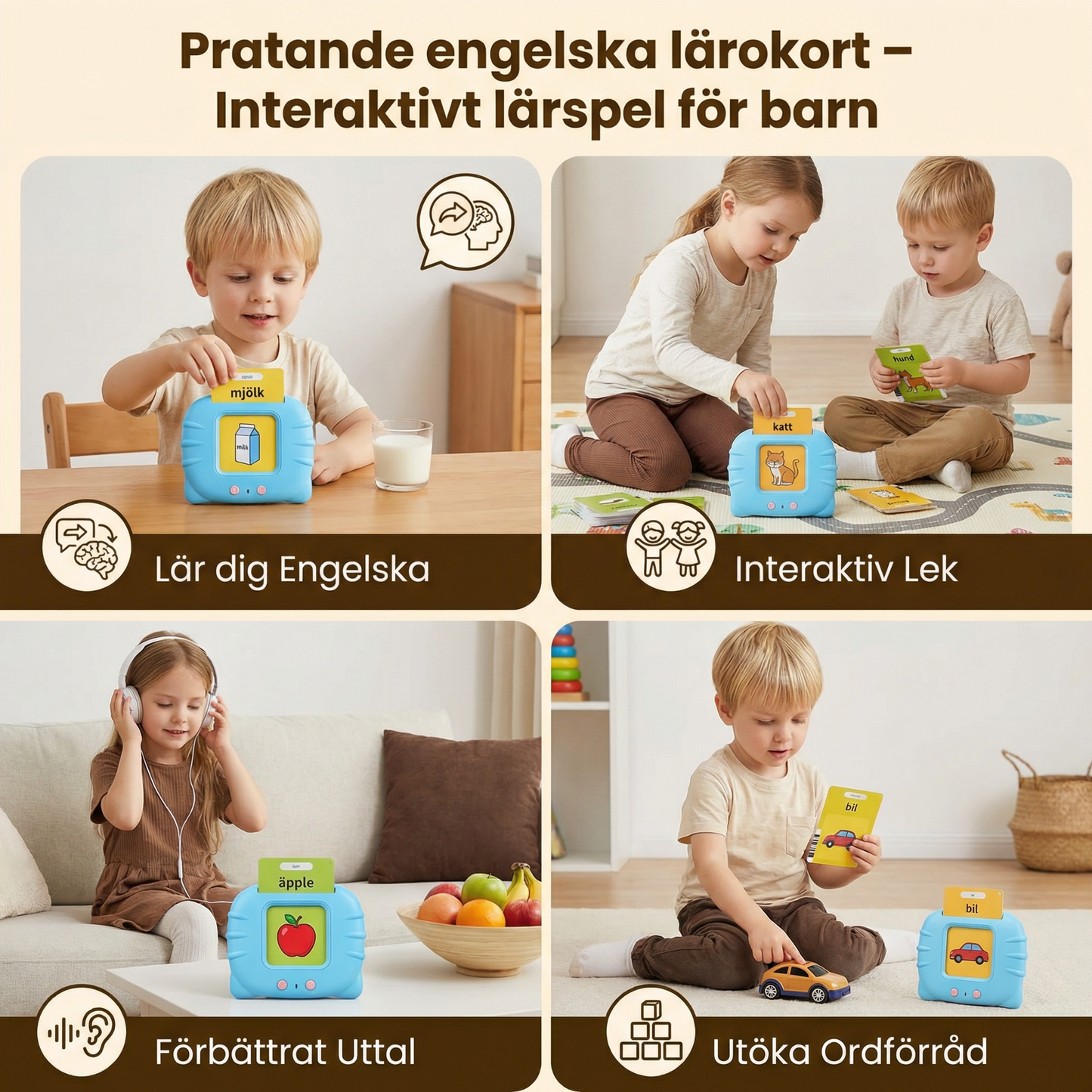 Pratande engelska lärokort – Interaktivt lärspel för barn