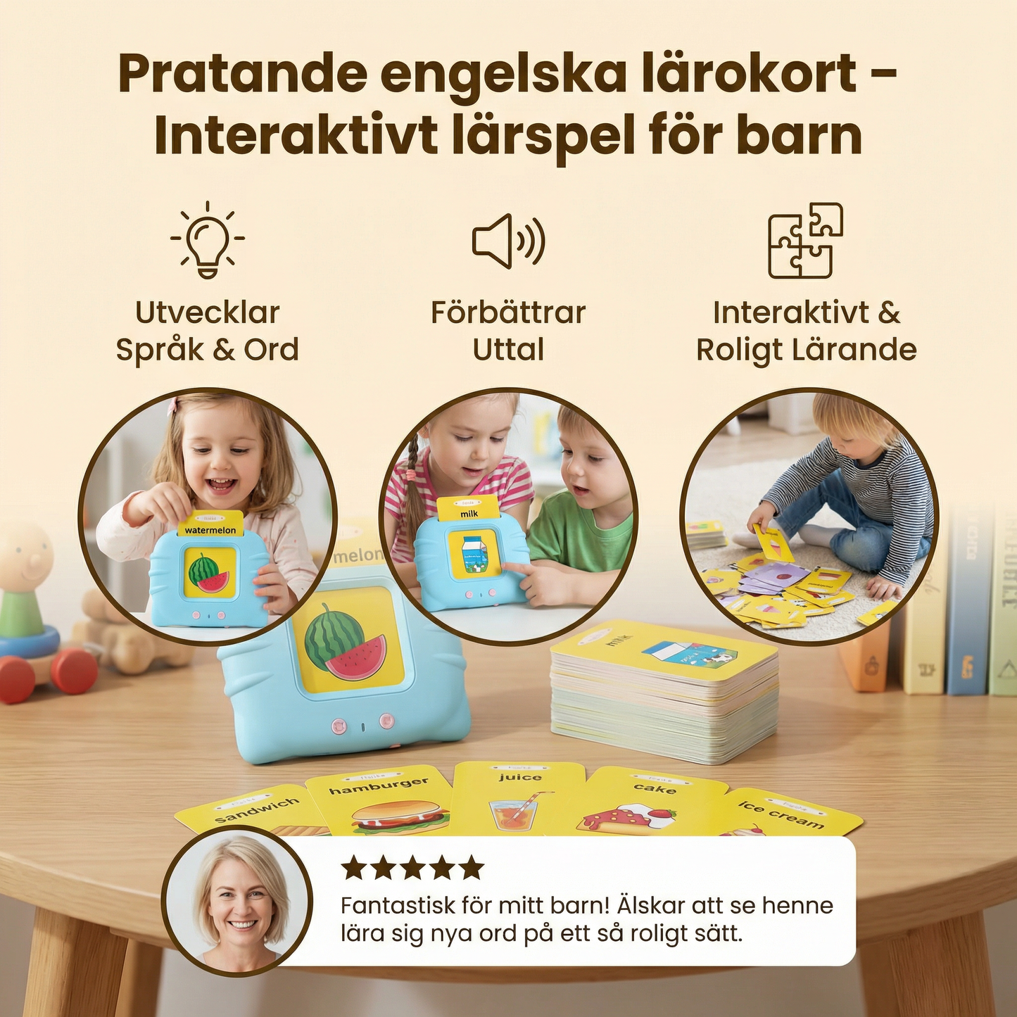 Pratande engelska lärokort – Interaktivt lärspel för barn