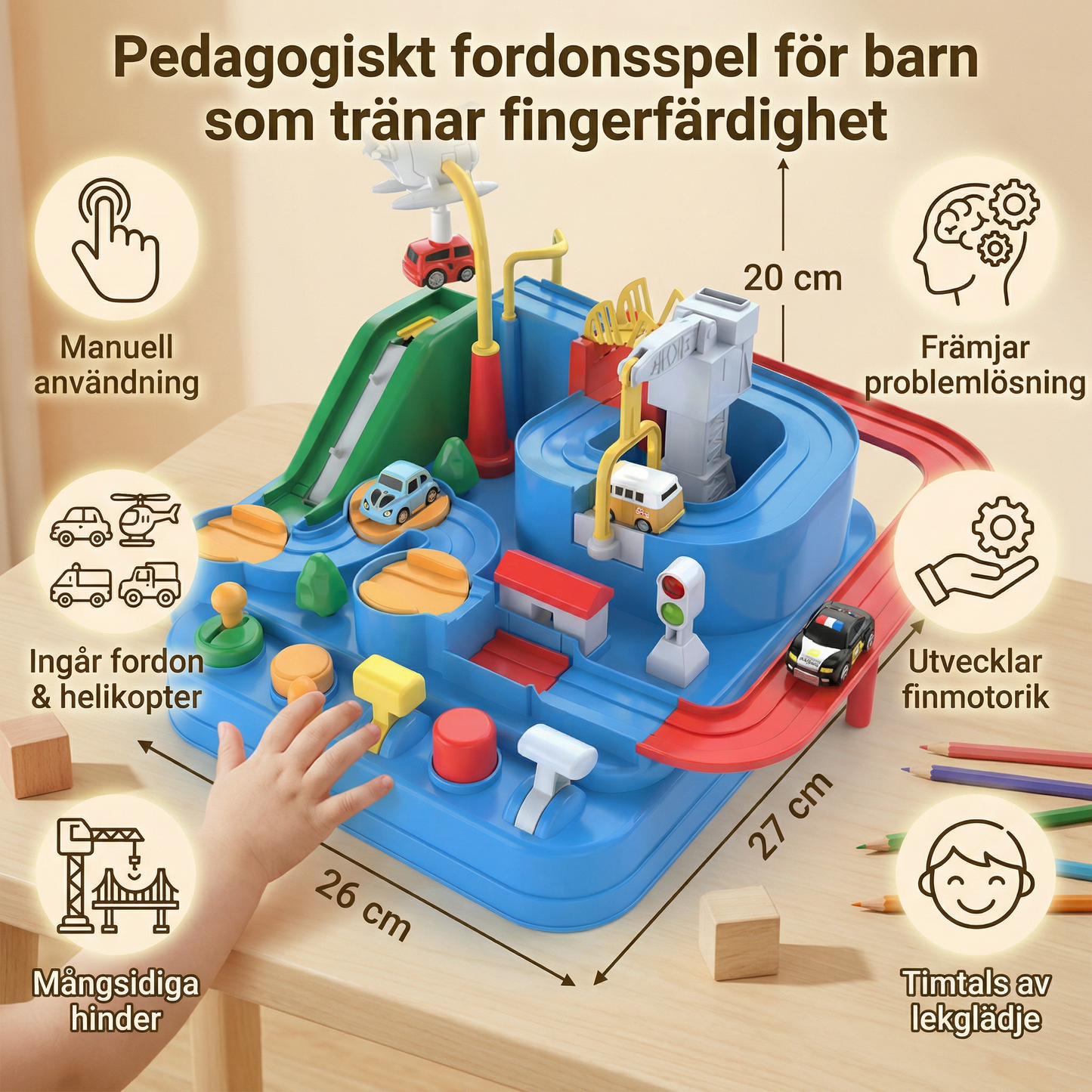 Pedagogiskt fordonsspel för barn som tränar fingerfärdighet