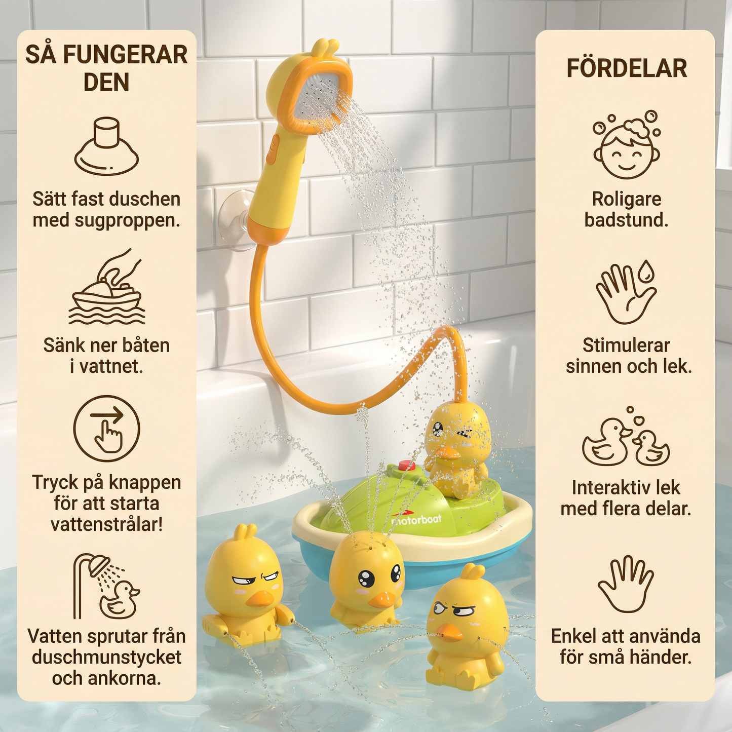 Ankfontän badleksak med duschhuvud
