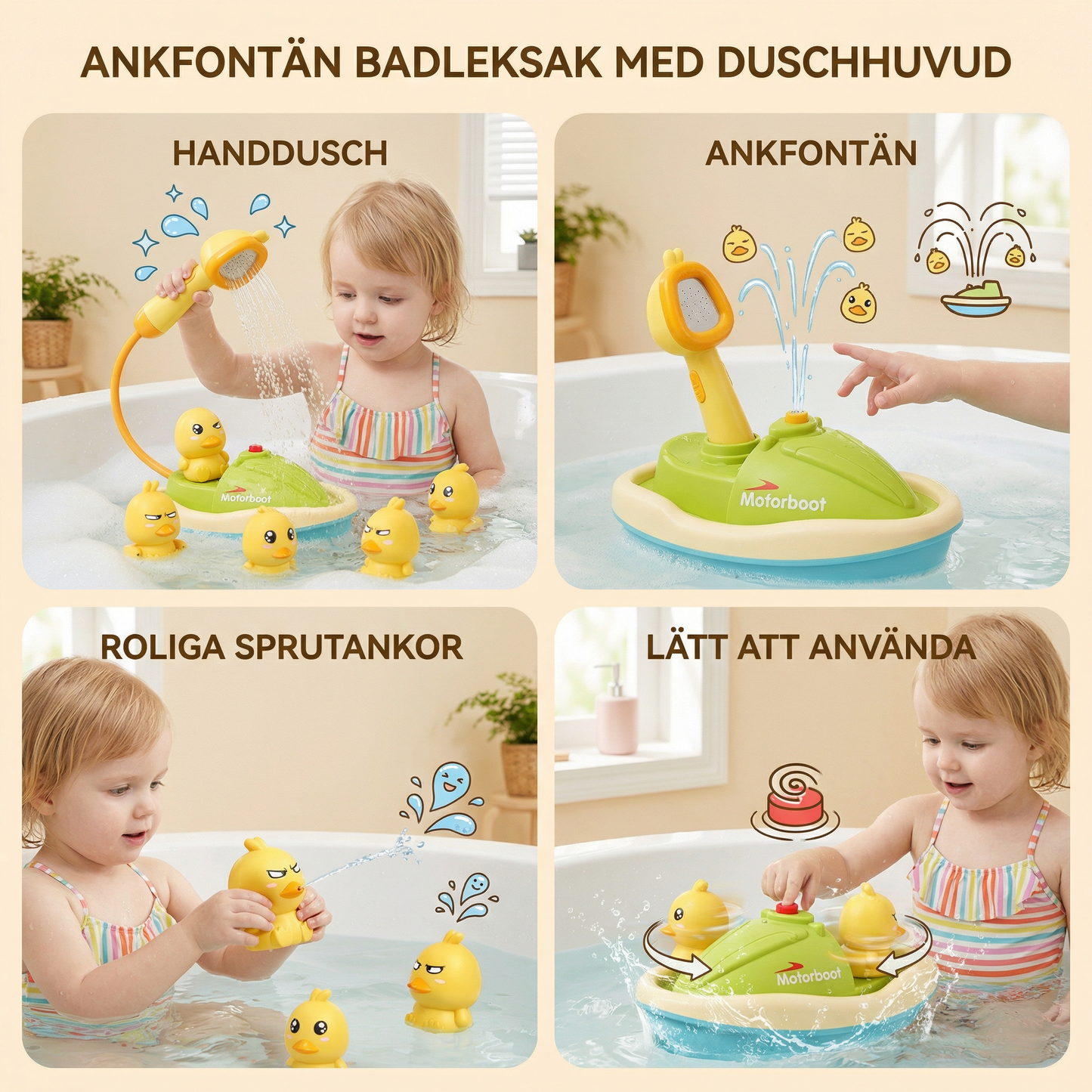 Ankfontän badleksak med duschhuvud
