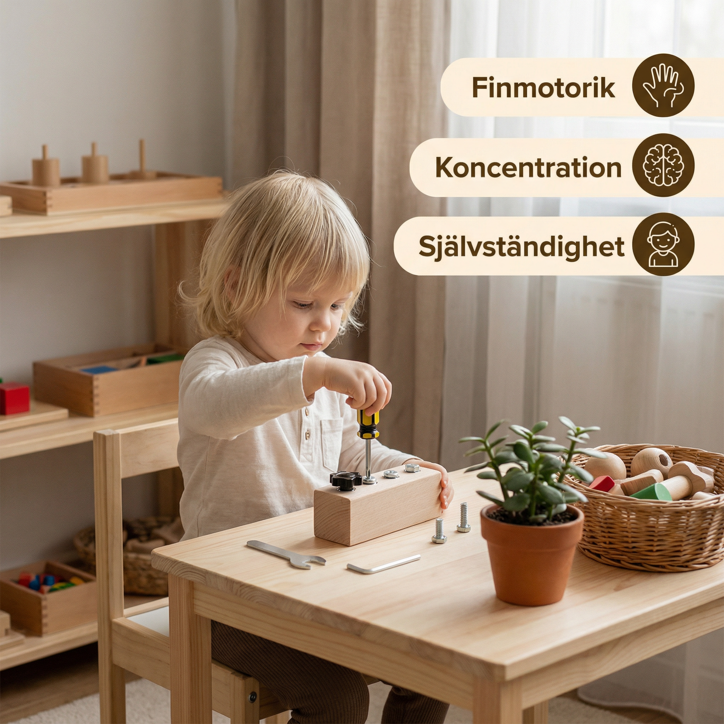 Montessori träskruvleksak – finmotorik- och koncentrationsträning för barn