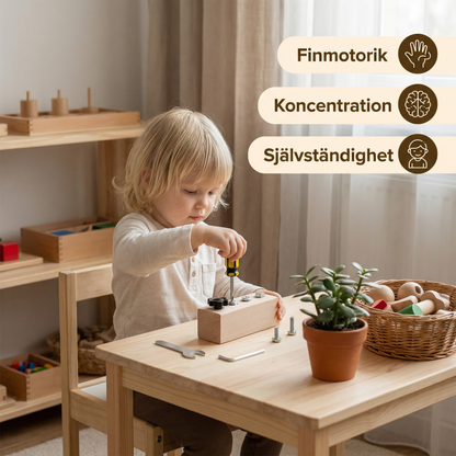 Montessori träskruvleksak – finmotorik- och koncentrationsträning för barn
