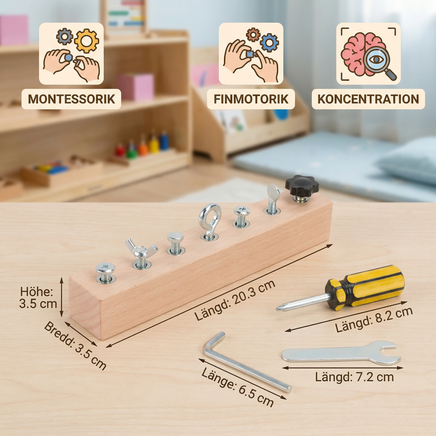 Montessori träskruvleksak – finmotorik- och koncentrationsträning för barn