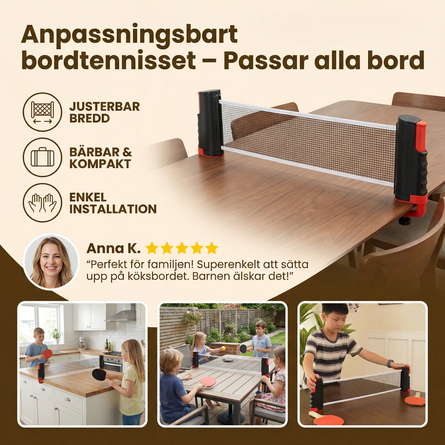 Anpassningsbart bordtennisset – Passar alla bord