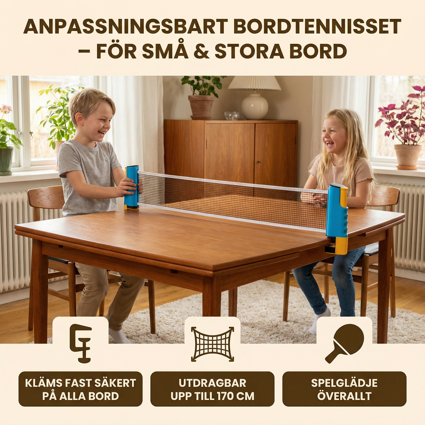 Anpassningsbart bordtennisset – Passar alla bord