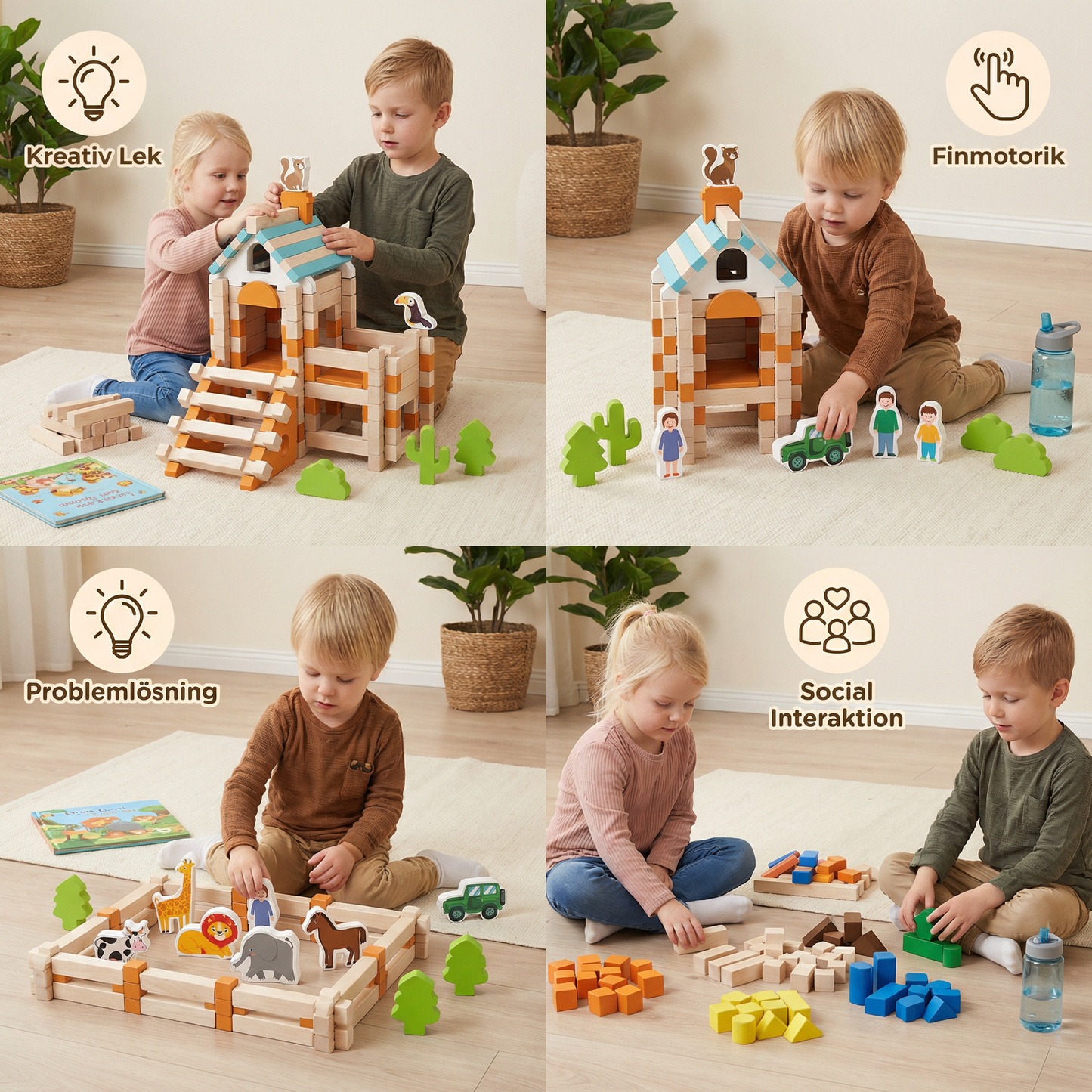 Montessori träbyggkloss-set – Naturlig stapel- och konstruktionsleksak