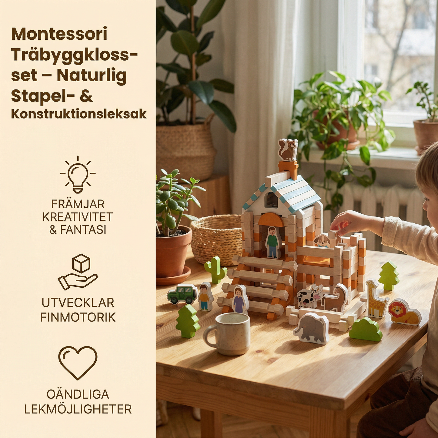 Montessori träbyggkloss-set – Naturlig stapel- och konstruktionsleksak