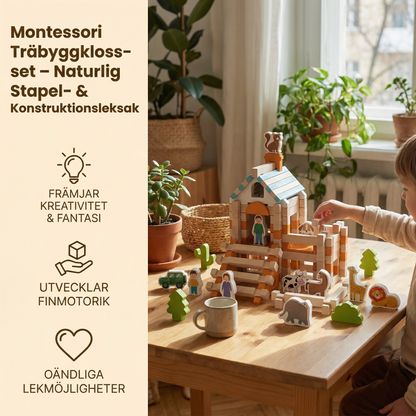 Montessori träbyggkloss-set – Naturlig stapel- och konstruktionsleksak