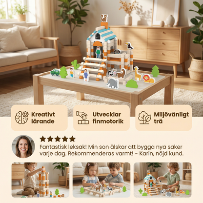 Montessori träbyggkloss-set – Naturlig stapel- och konstruktionsleksak