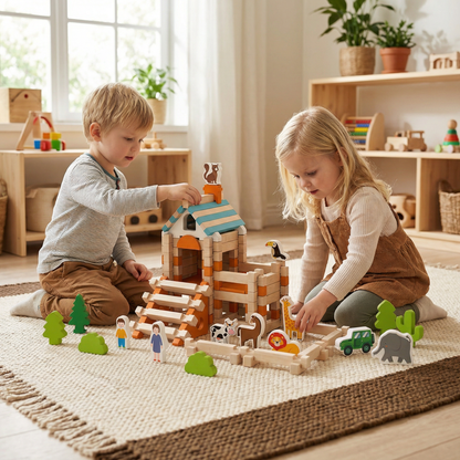 Montessori träbyggkloss-set – Naturlig stapel- och konstruktionsleksak