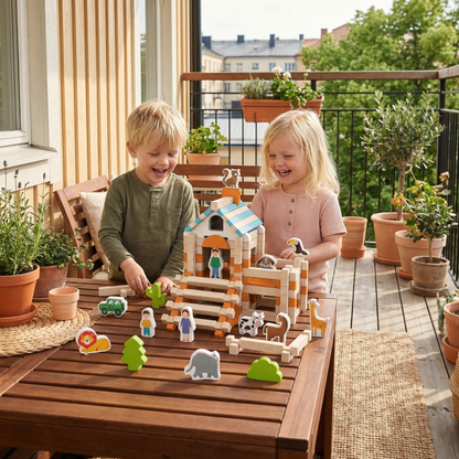 Montessori träbyggkloss-set – Naturlig stapel- och konstruktionsleksak