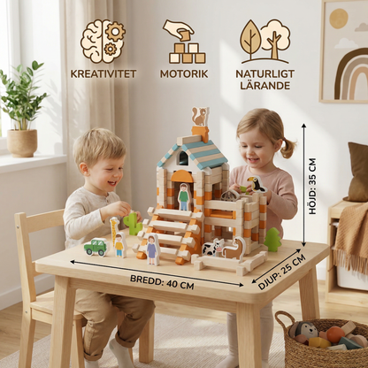 Montessori träbyggkloss-set – Naturlig stapel- och konstruktionsleksak